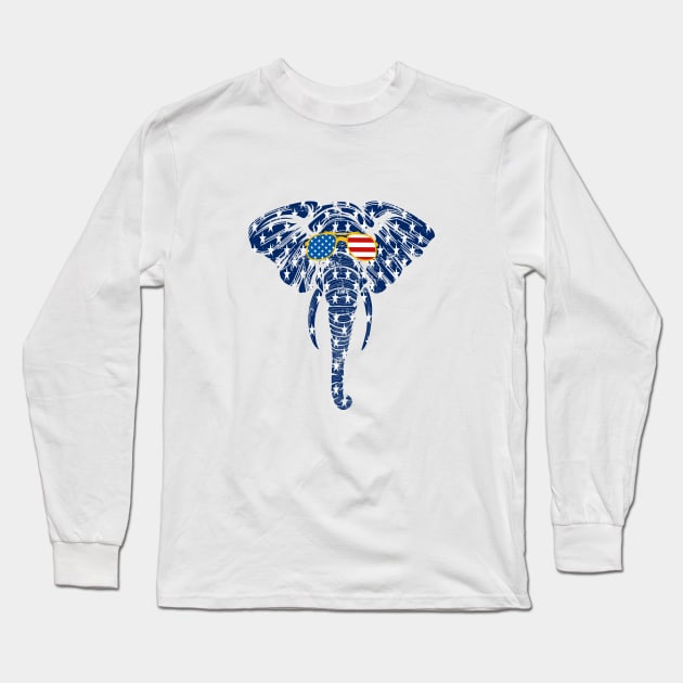 Elephant 4th Of July Flag Glasses  For Men Women Gift Long Sleeve T-Shirt by Ramadangonim